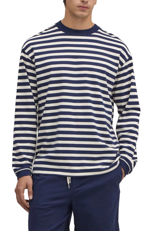 Lionel Soft Cotton Relaxed Fit LS T-shirt Navy Stripe