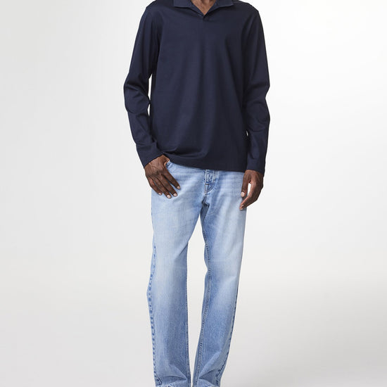 Paul Organic Cotton Regular Fit Polo Collar Pullover Deep Navy