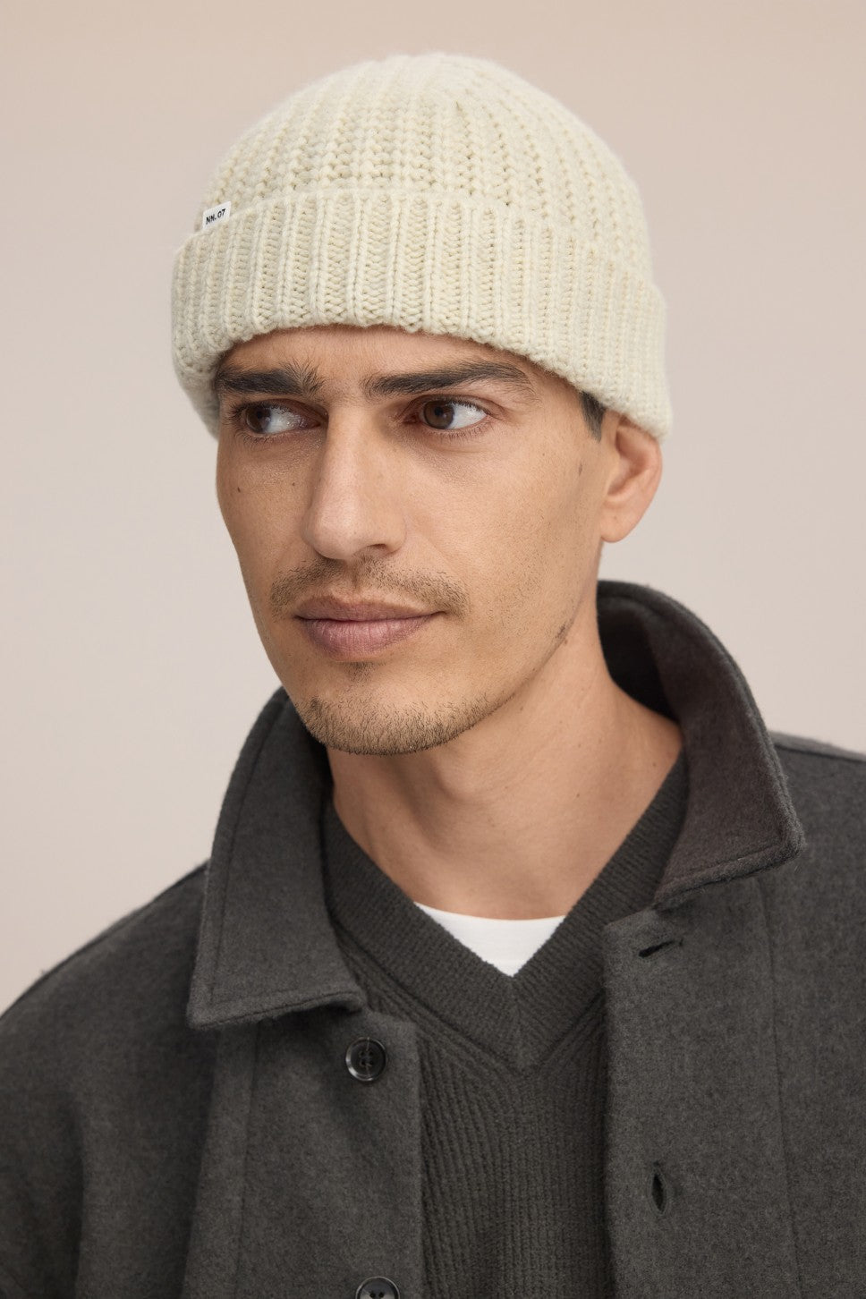 Fisherman Wool Blend Rib Knitted Beanie