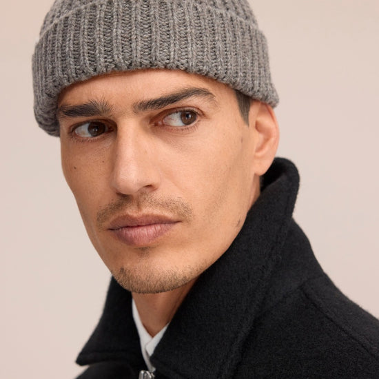Fisherman Wool Blend Rib Knitted Beanie Clay MIrage