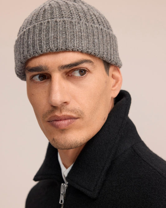 Fisherman Wool Blend Rib Knitted Beanie Clay MIrage