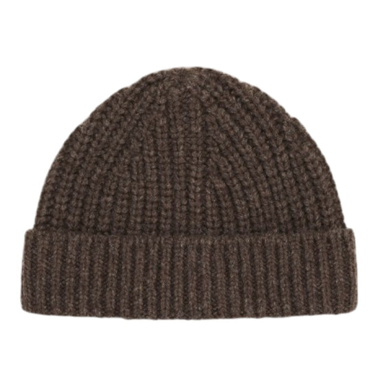 Fisherman Wool Blend Rib Knitted Beanie Deep Truffle