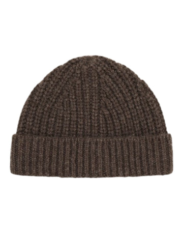 Fisherman Wool Blend Rib Knitted Beanie Deep Truffle