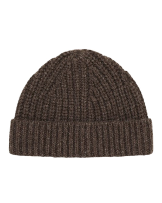 Fisherman Wool Blend Rib Knitted Beanie Deep Truffle