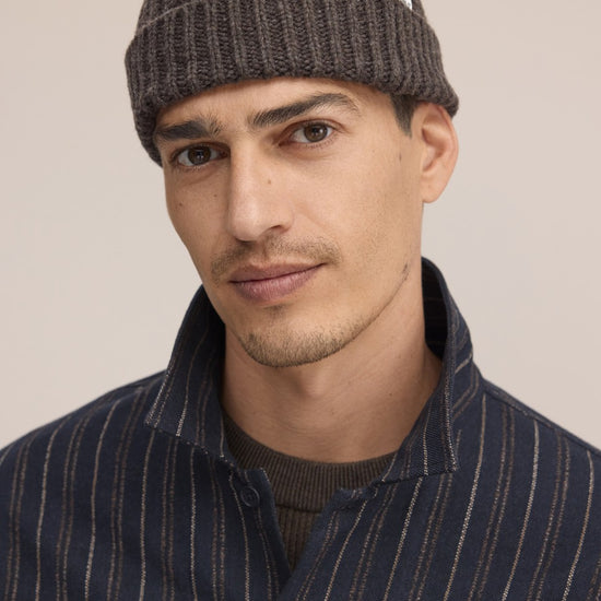 Fisherman Wool Blend Rib Knitted Beanie Deep Truffle
