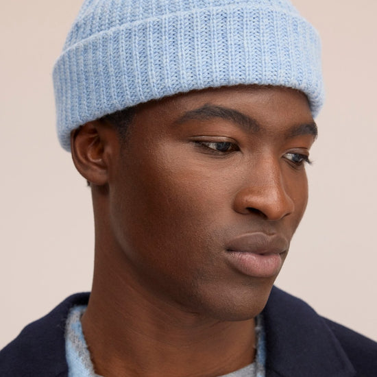 Sailor Beanie Wool Blend Ribbeb Knit Beanie Sky Mist