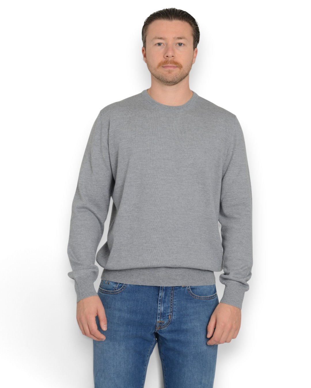 Crew Neck Pullover Washable Merinos Grijs Beige Biesje