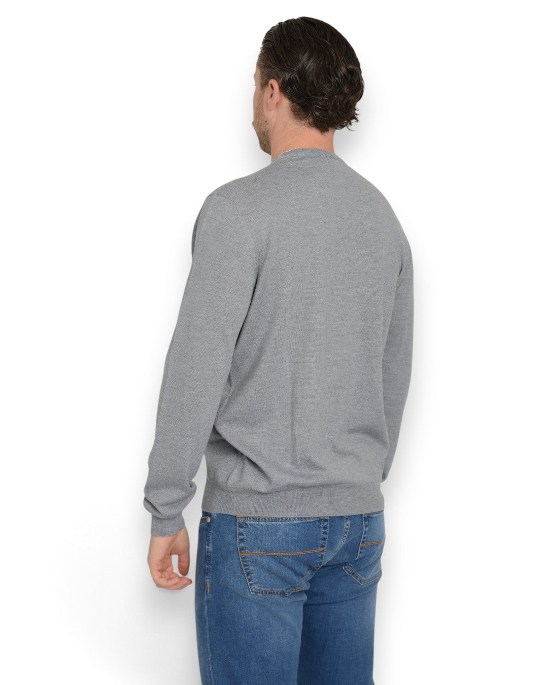 Crew Neck Pullover Washable Merinos Grijs Beige Biesje