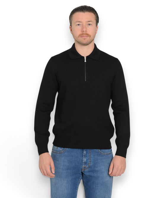 Half Zip Polo Collar P. Black