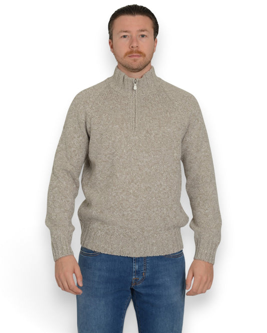 Mock Zip Pullover Beige Grey