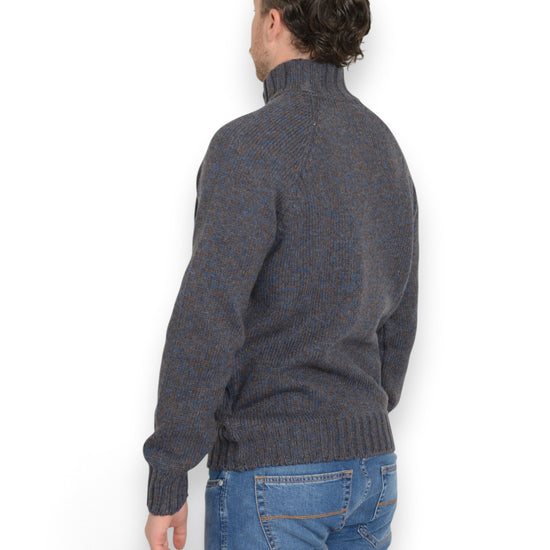 Mock Zip Pullover Blue Brown Melange