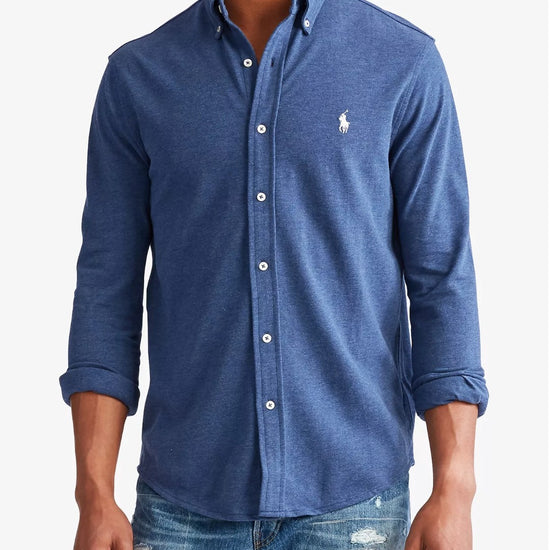 Mesh LS Polo Derby Blue Heather