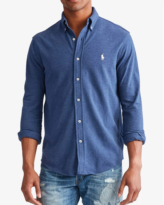 Mesh LS Polo Derby Blue Heather