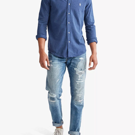 Mesh LS Polo Derby Blue Heather