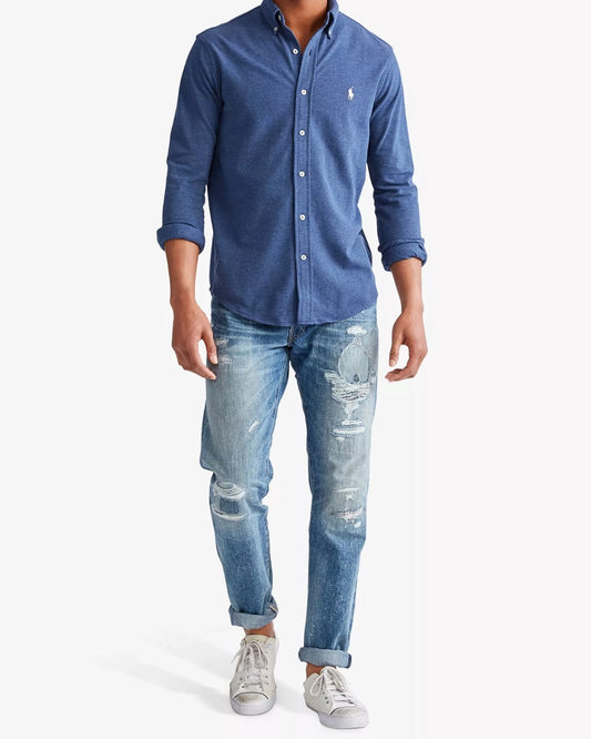 Mesh LS Polo Derby Blue Heather