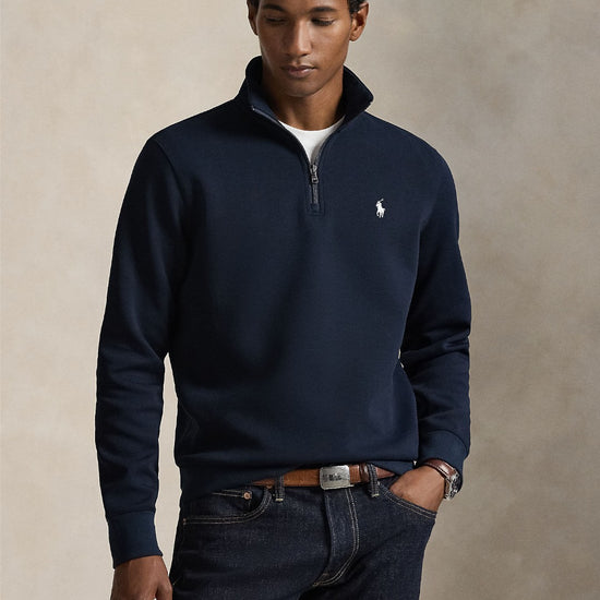 Double Knit Cotton Half Zip Sweater Aviator Navy