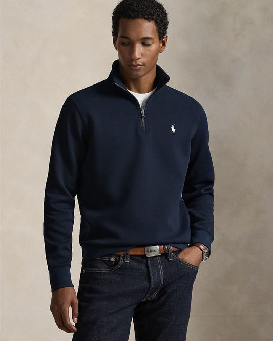 Double Knit Cotton Half Zip Sweater Aviator Navy