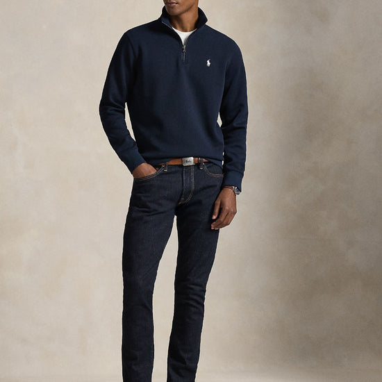 Double Knit Cotton Half Zip Sweater Aviator Navy