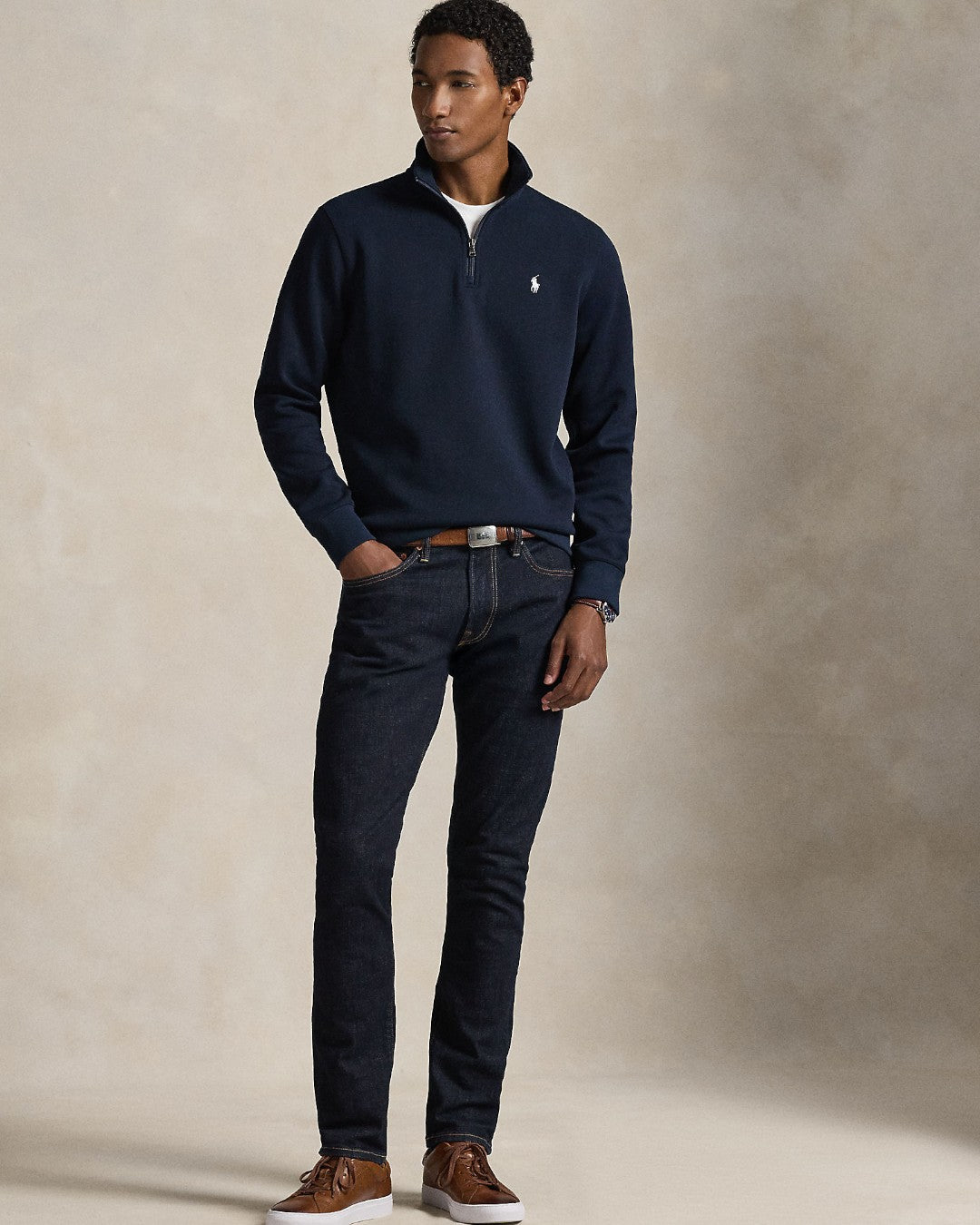 Double Knit Cotton Half Zip Sweater Aviator Navy