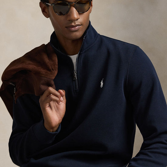 Double Knit Cotton Half Zip Sweater Aviator Navy