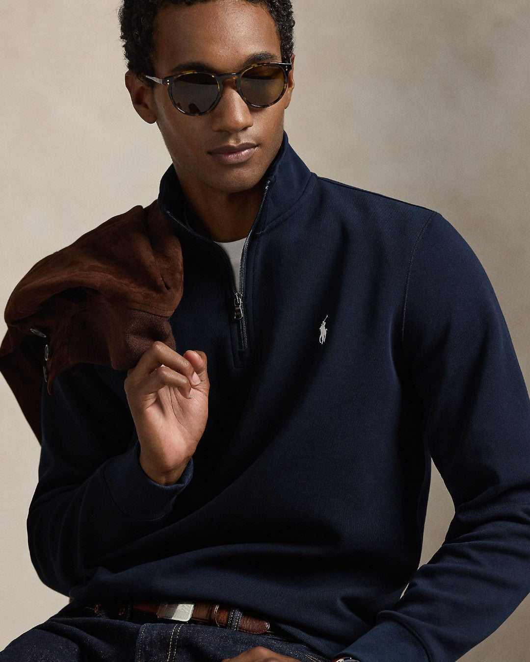 Double Knit Cotton Half Zip Sweater Aviator Navy