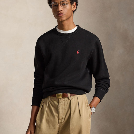 Fleece Crew Neck Sweater Polo Black