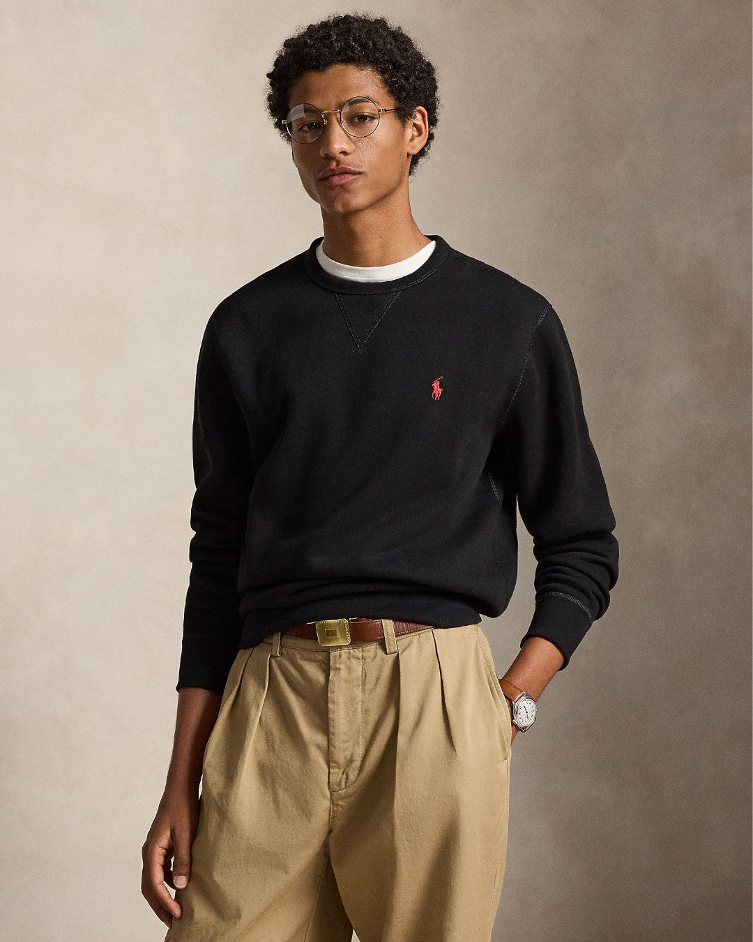 Fleece Crew Neck Sweater Polo Black