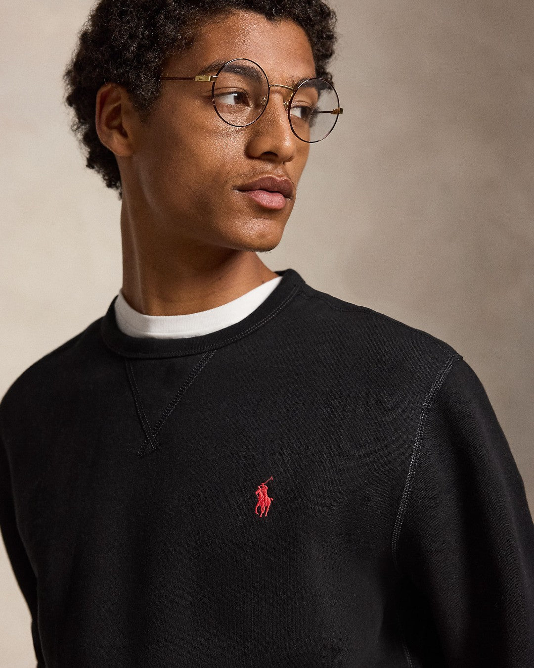 Fleece Crew Neck Sweater Polo Black