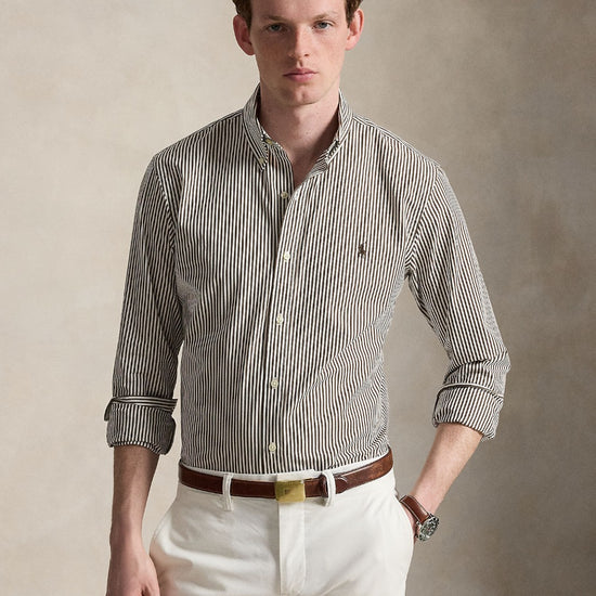 Bistretch Poplin Sport Shirt Nutmeg Brown White
