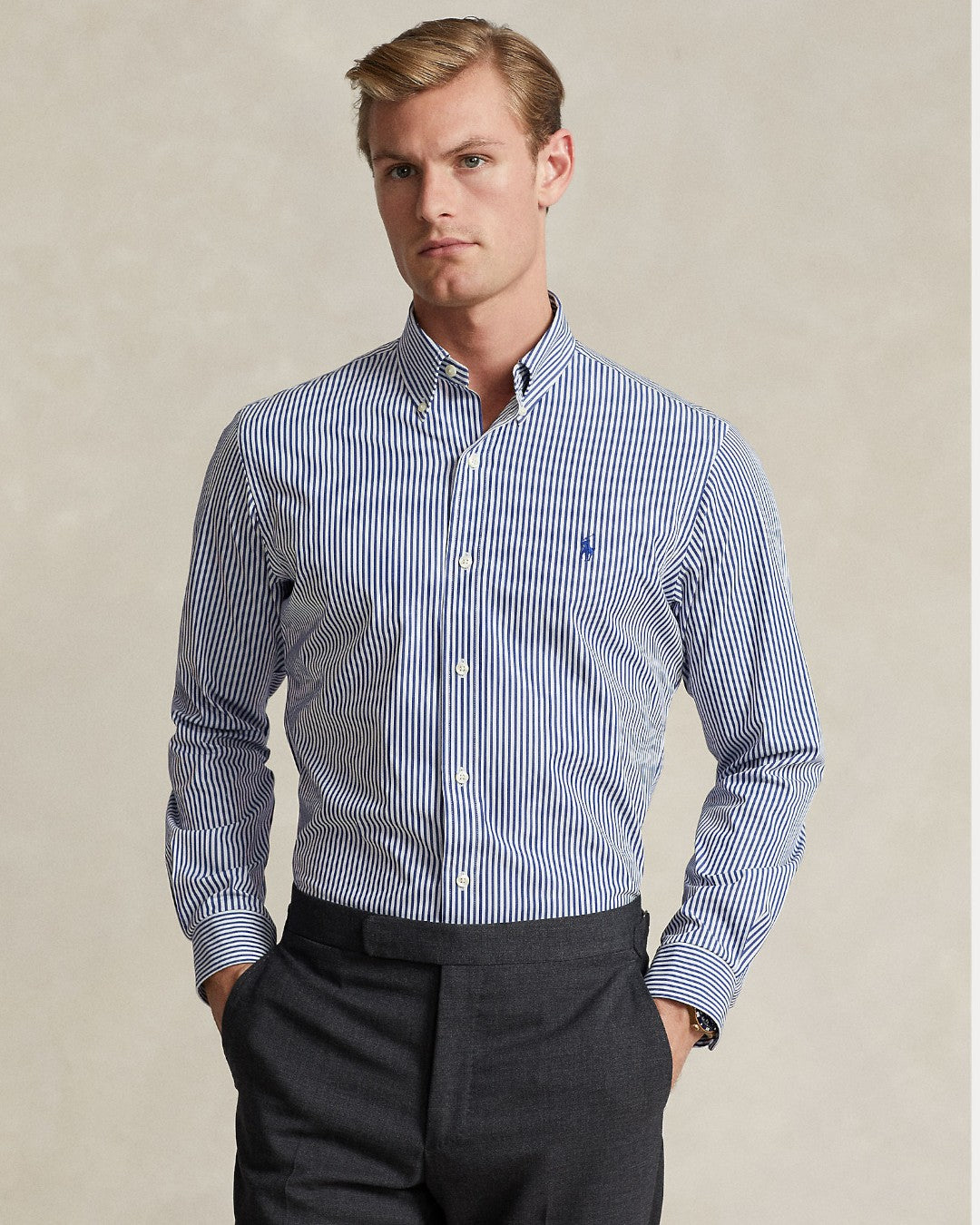 Bistretch Poplin Sport Shirt Navy White