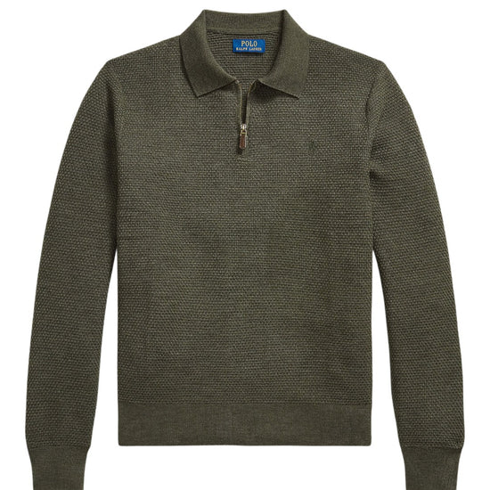 Merino Wool Half Zip Pullover Cargo Olive Heather
