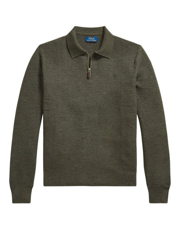 Merino Wool Half Zip Pullover Cargo Olive Heather