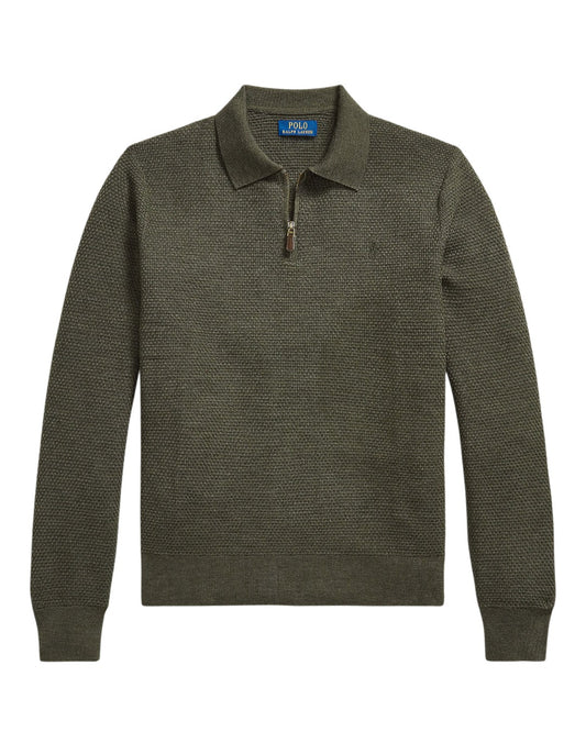 Merino Wool Half Zip Pullover Cargo Olive Heather