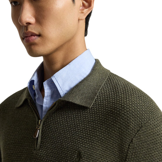 Merino Wool Half Zip Pullover Cargo Olive Heather