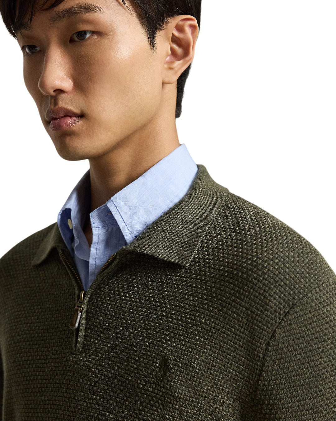 Merino Wool Half Zip Pullover Cargo Olive Heather