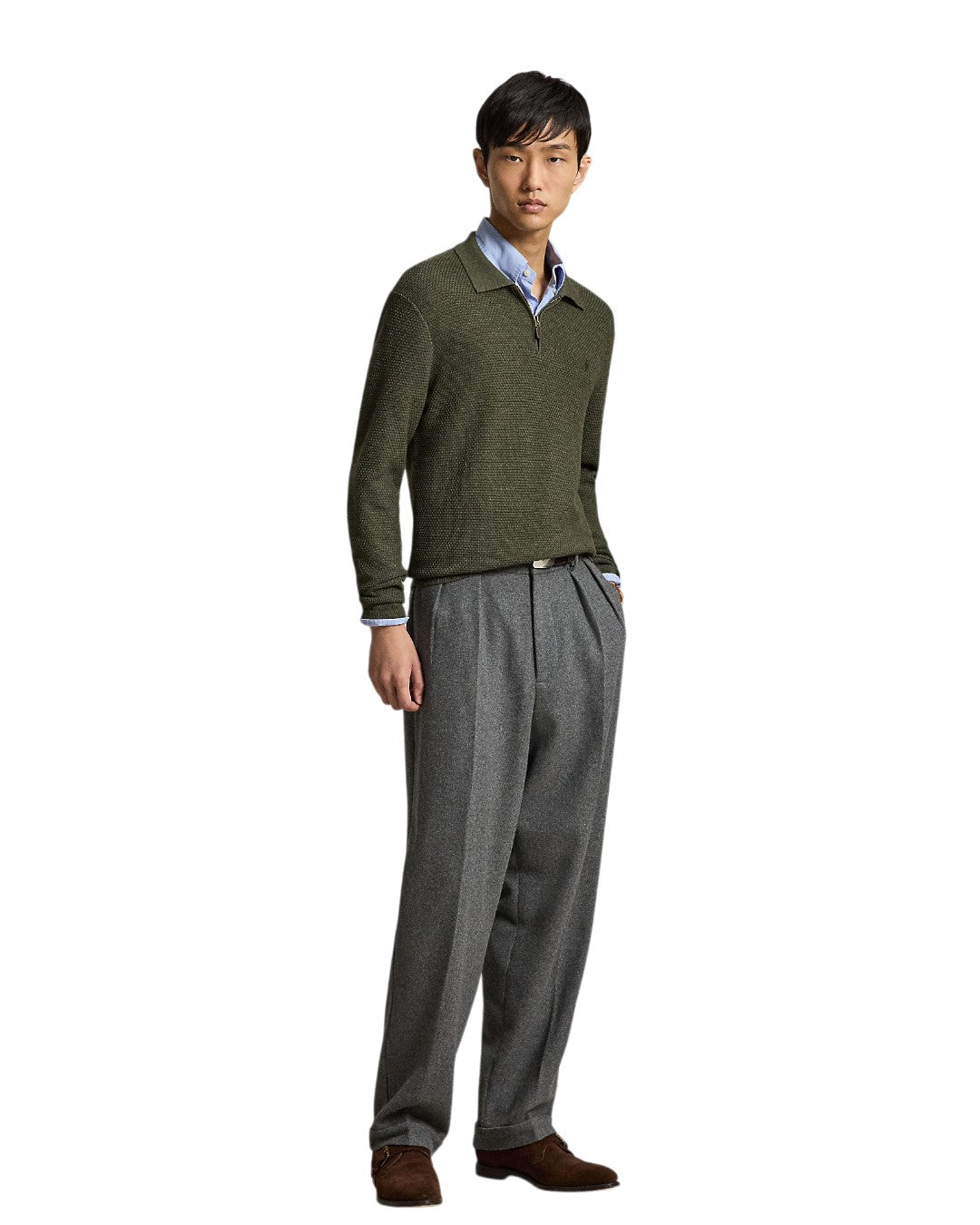 Merino Wool Half Zip Pullover Cargo Olive Heather