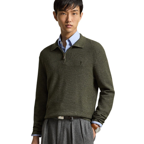 Merino Wool Half Zip Pullover Cargo Olive Heather