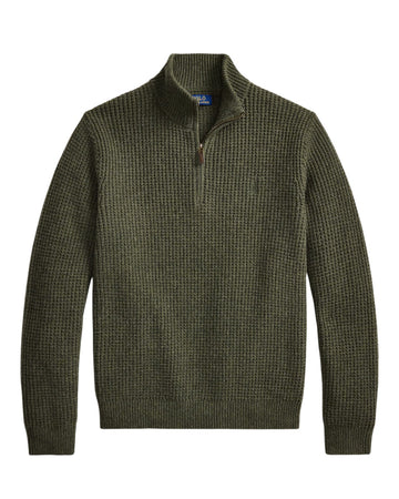 Cotton Wool Half Zip Pullover Olive Shrub Heather