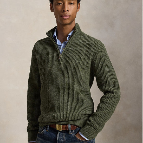 Cotton Wool Half Zip Pullover Olive Shrub Heather