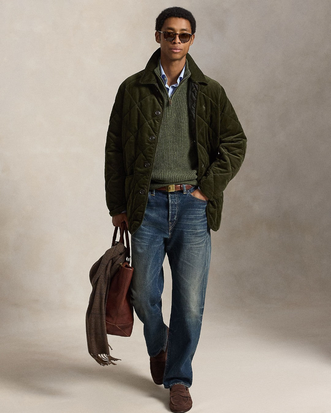 Cotton Wool Half Zip Pullover Olive Shrub Heather