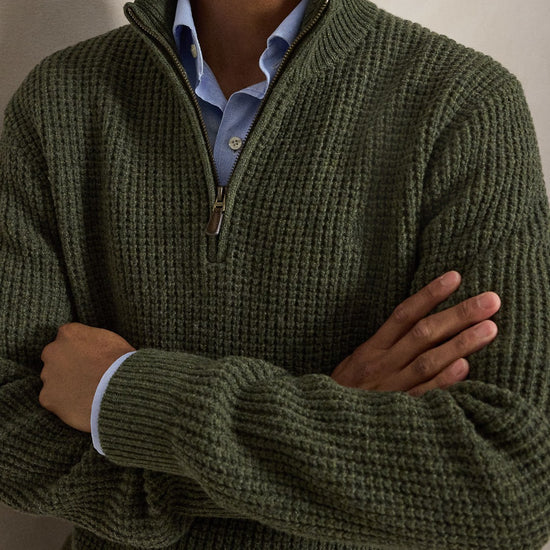 Cotton Wool Half Zip Pullover Olive Shrub Heather