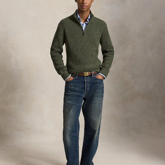 Cotton Wool Half Zip Pullover Olive Shrub Heather