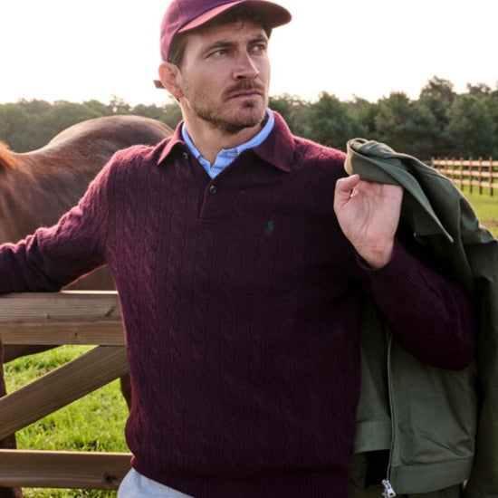 Merino Wool  Cable Knit Pullover Aged Wine Heather