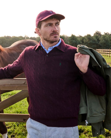 Merino Wool  Cable Knit Pullover Aged Wine Heather