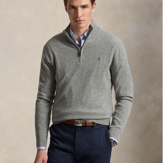 Merino Wool Half Zip Pullover Fawn Heather Grey