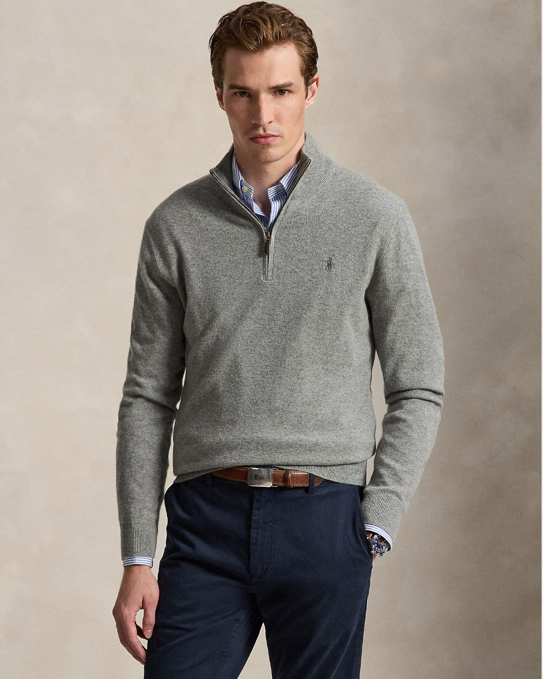 Merino Wool Half Zip Pullover Fawn Heather Grey