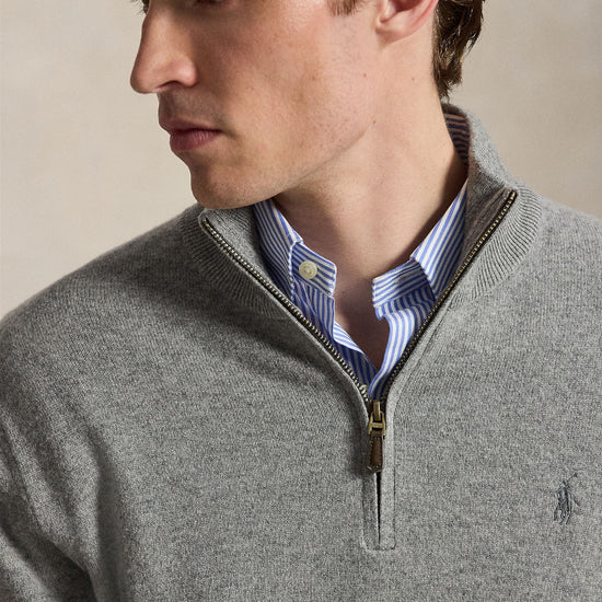 Merino Wool Half Zip Pullover Fawn Heather Grey