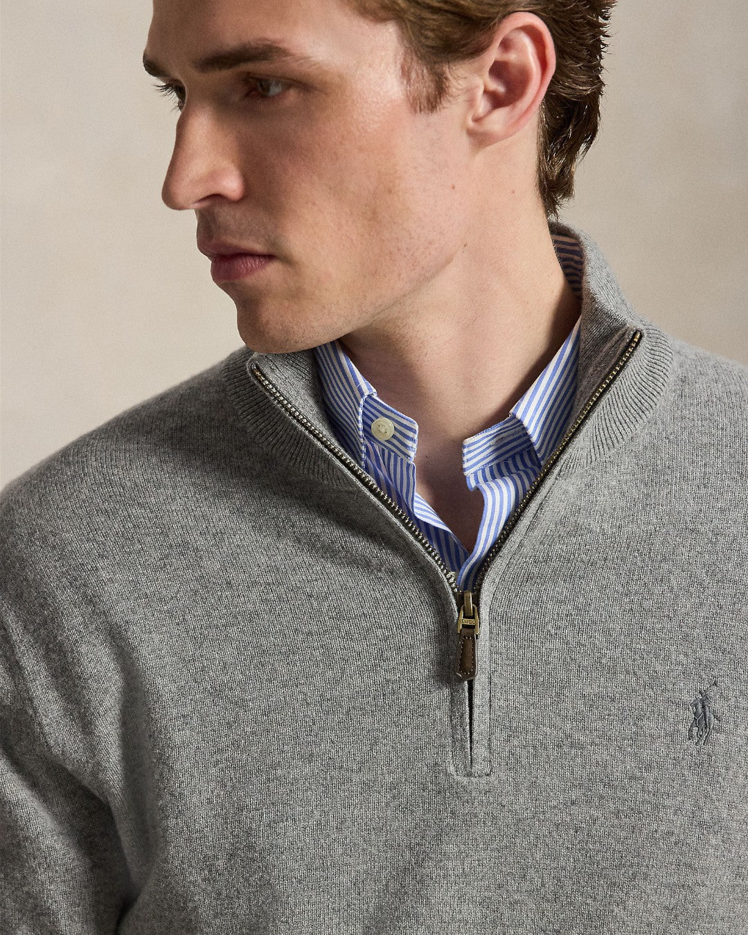 Merino Wool Half Zip Pullover Fawn Heather Grey