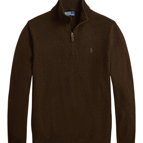 Merino Wool Half Zip Pullover Cinnamon Brown Heather