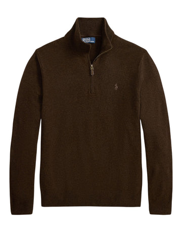 Merino Wool Half Zip Pullover Cinnamon Brown Heather